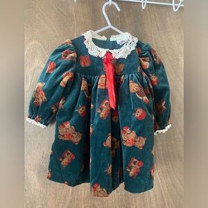 Vintage Good Lad toddler holiday dress velvet teddy print 12M